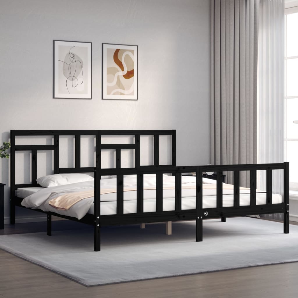 vidaXL Estructura de cama con cabecero madera maciza negro 200x200 cm