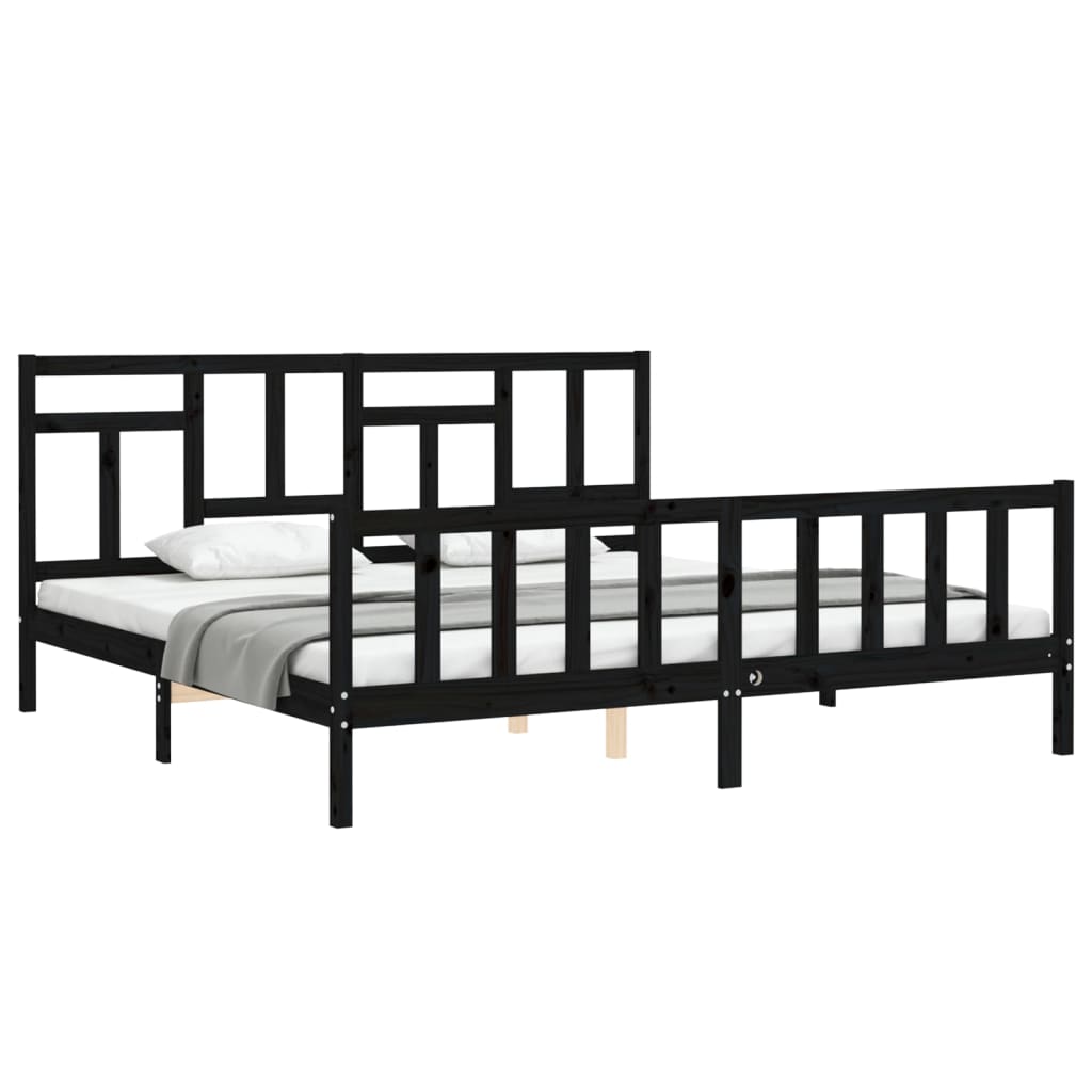 vidaXL Estructura de cama con cabecero madera maciza negro 200x200 cm