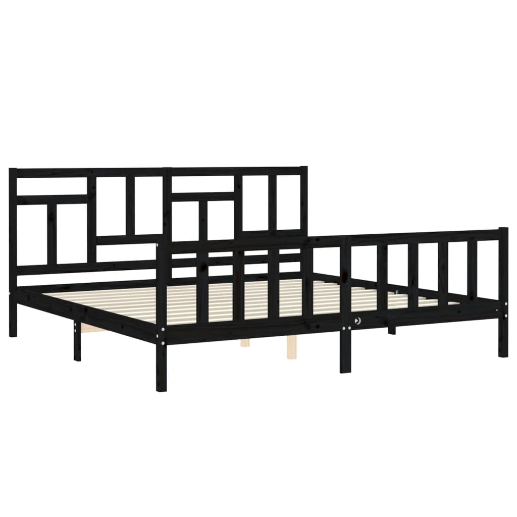 vidaXL Estructura de cama con cabecero madera maciza negro 200x200 cm