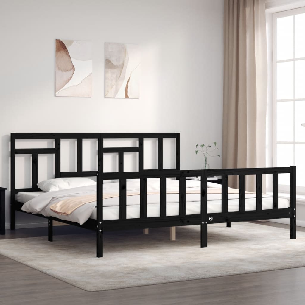 vidaXL Estructura de cama con cabecero madera maciza negro 200x200 cm