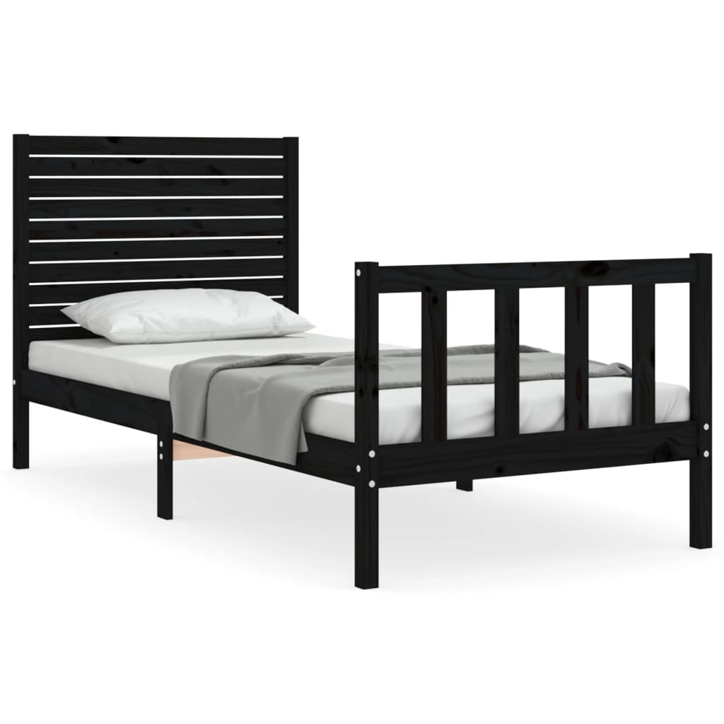 vidaXL Estructura de cama individual con cabecero madera maciza negro