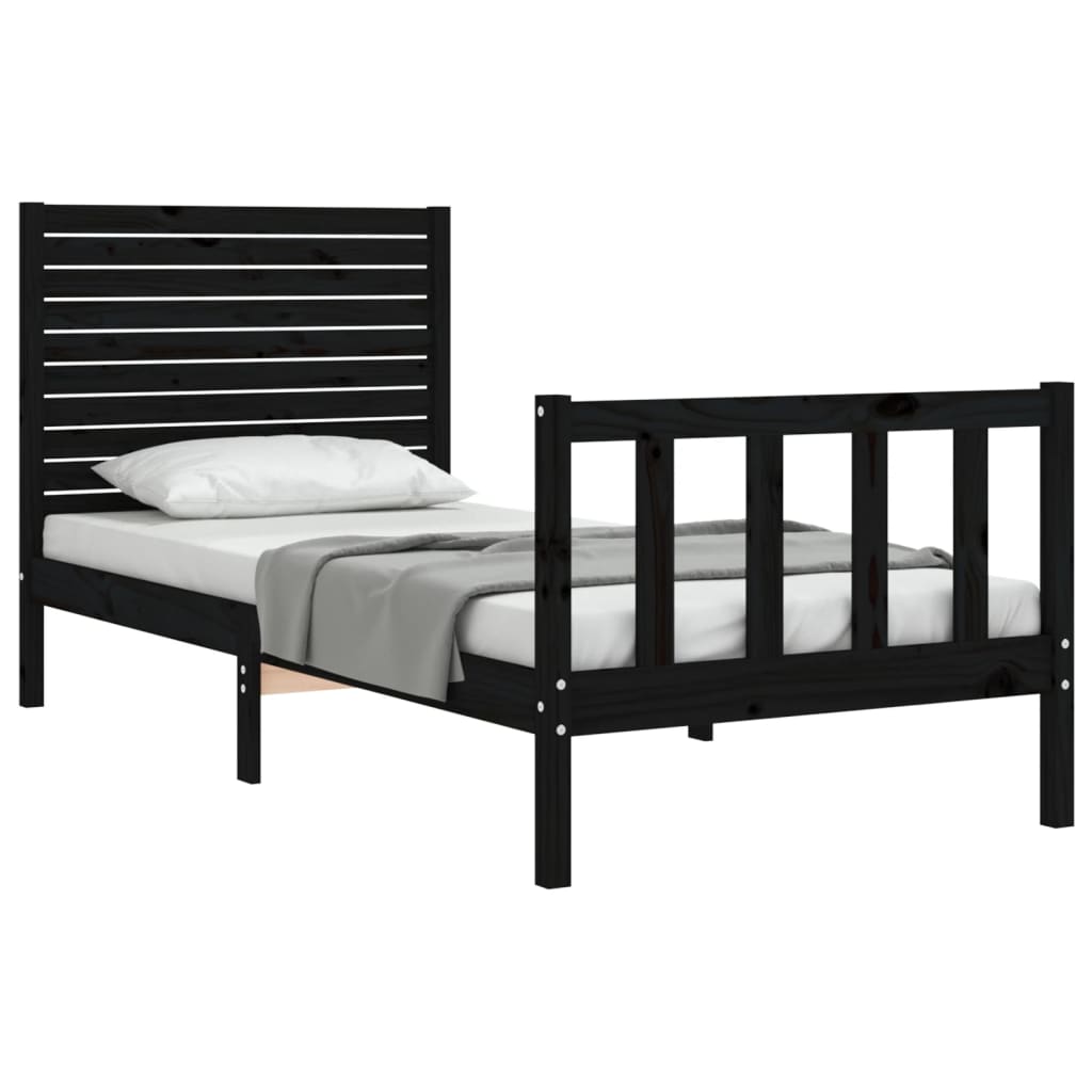 vidaXL Estructura de cama individual con cabecero madera maciza negro