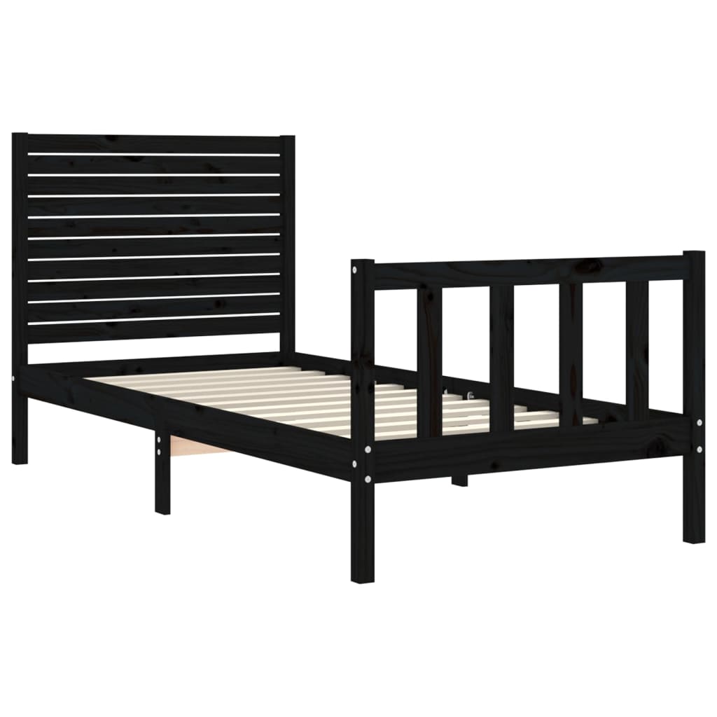 vidaXL Estructura de cama individual con cabecero madera maciza negro