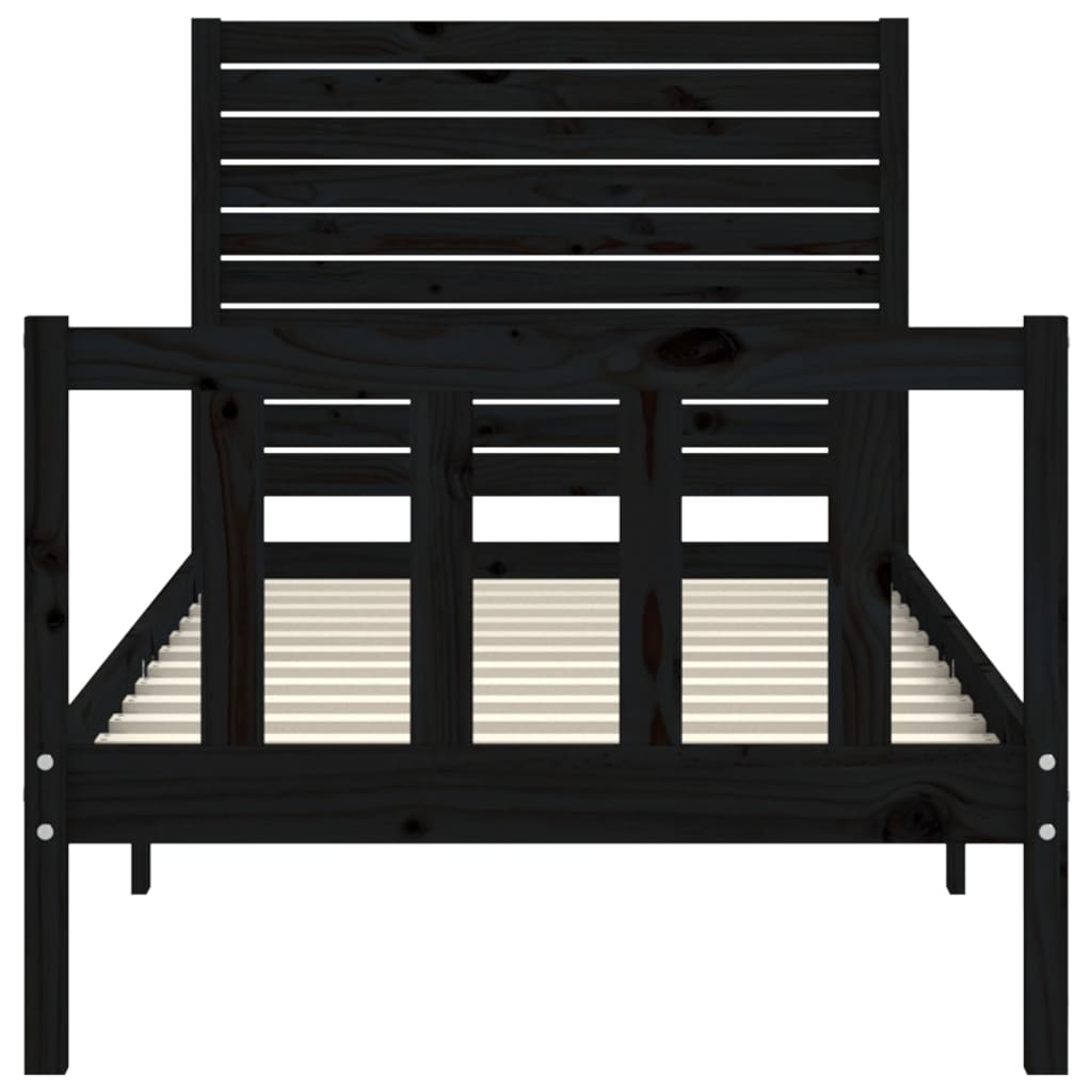 vidaXL Estructura de cama individual con cabecero madera maciza negro