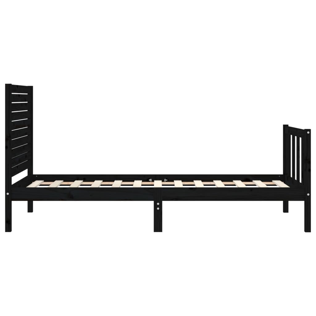 vidaXL Estructura de cama individual con cabecero madera maciza negro