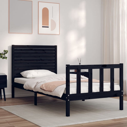 vidaXL Estructura de cama individual con cabecero madera maciza negro