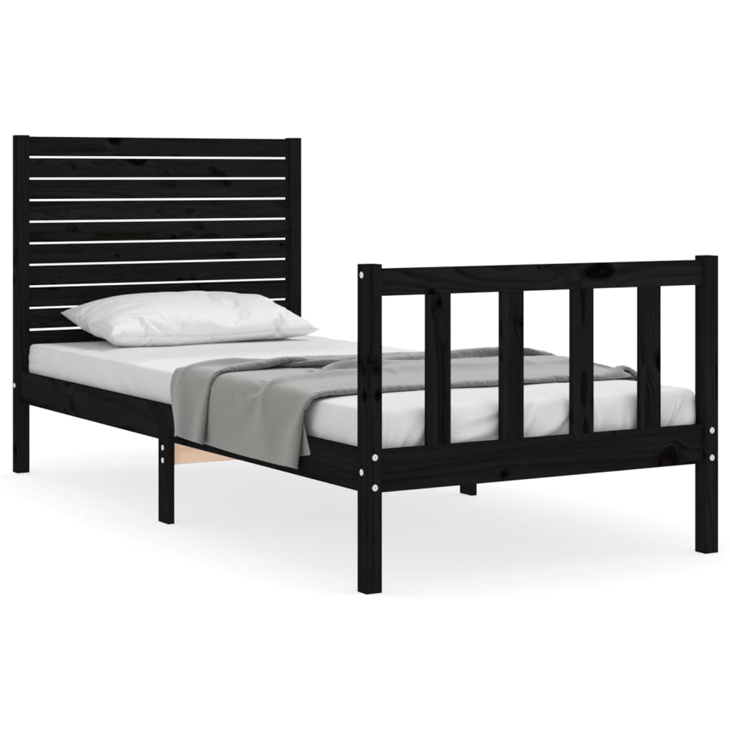 vidaXL Estructura de cama con cabecero madera maciza negro