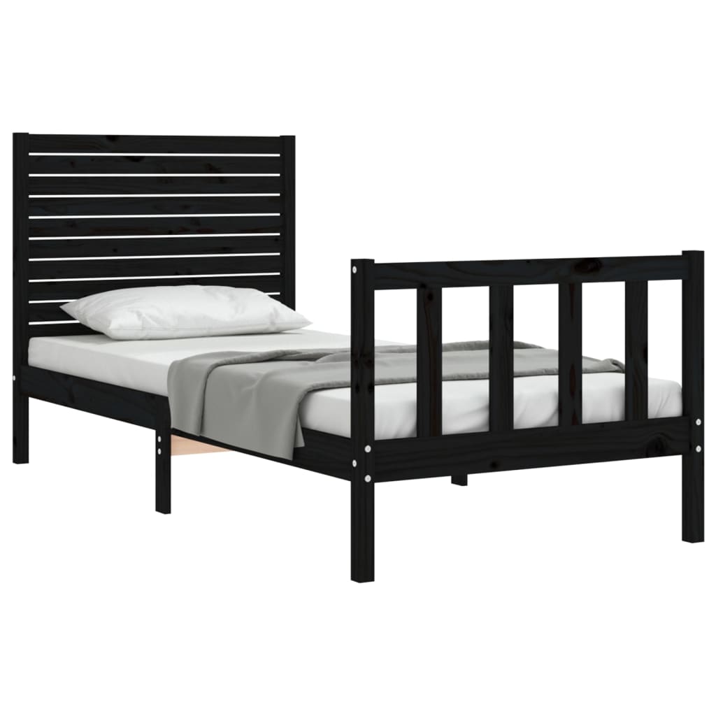 vidaXL Estructura de cama con cabecero madera maciza negro