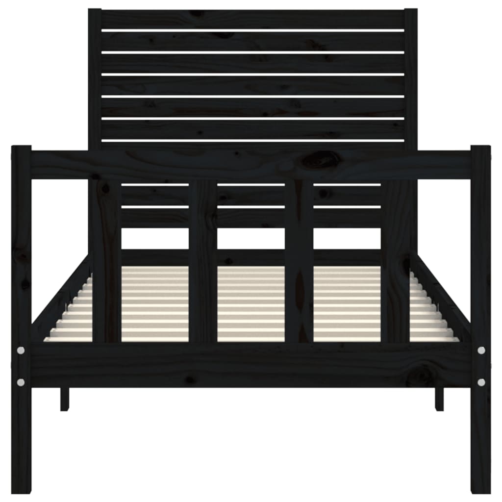 vidaXL Estructura de cama con cabecero madera maciza negro