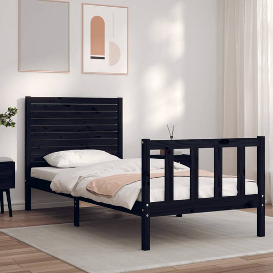 vidaXL Estructura de cama con cabecero madera maciza negro