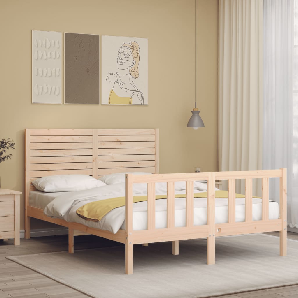 vidaXL Estructura de cama de matrimonio con cabecero madera maciza