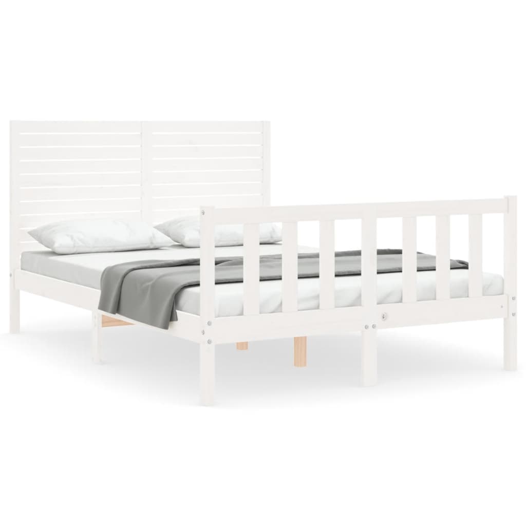 vidaXL Estructura cama de matrimonio con cabecero madera maciza blanco