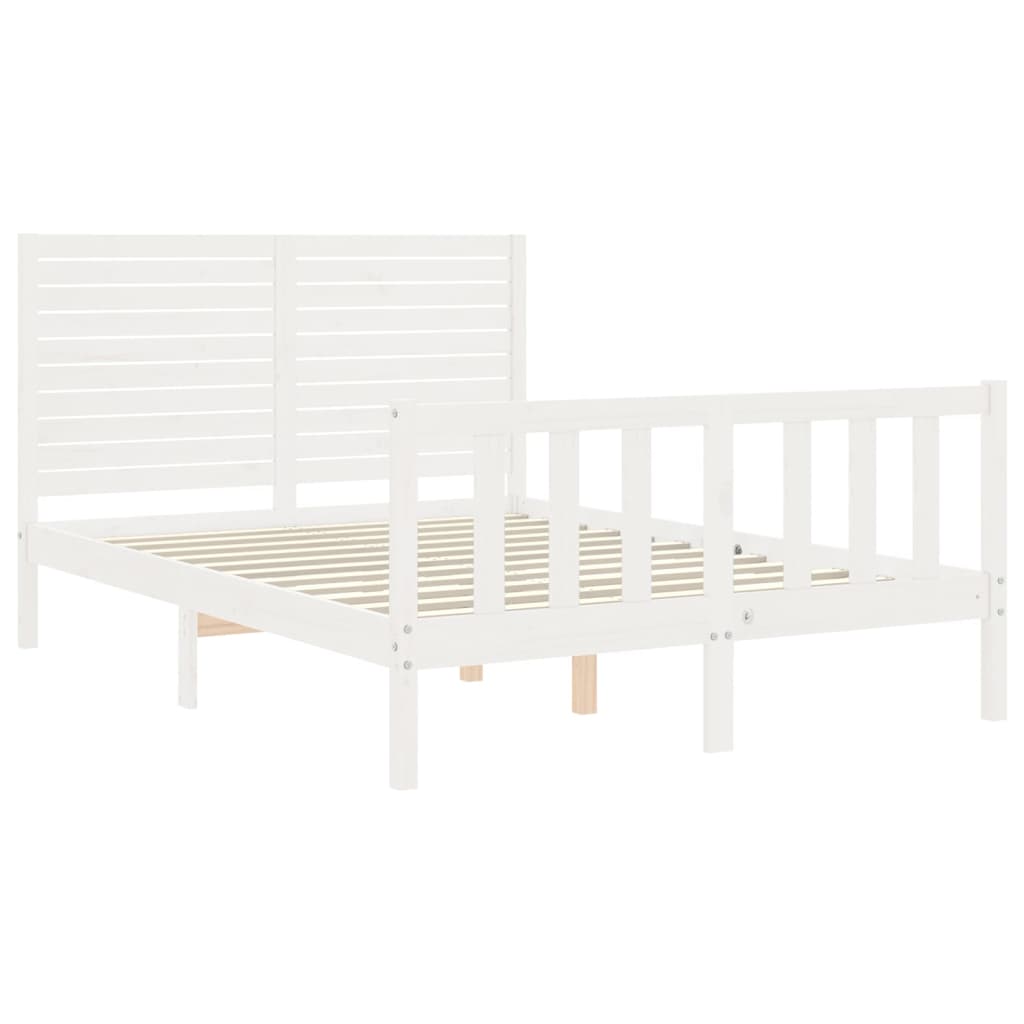 vidaXL Estructura cama de matrimonio con cabecero madera maciza blanco