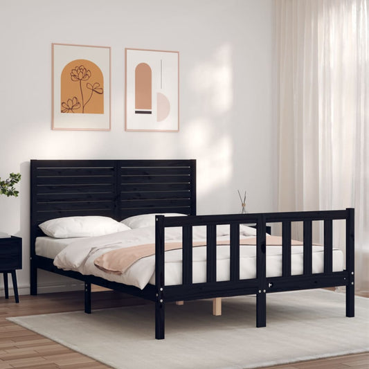 vidaXL Estructura cama de matrimonio con cabecero madera maciza negra