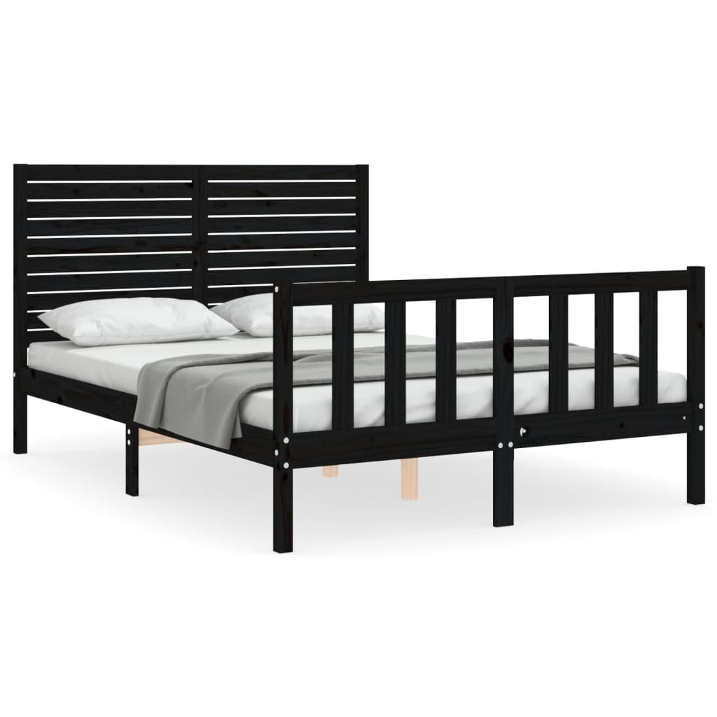 vidaXL Estructura cama de matrimonio con cabecero madera maciza negro