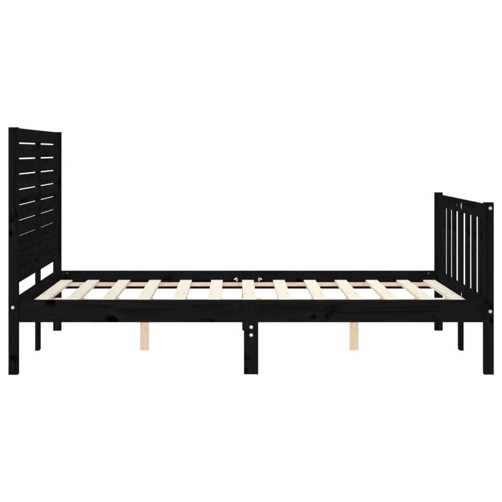 vidaXL Estructura cama de matrimonio con cabecero madera maciza negro