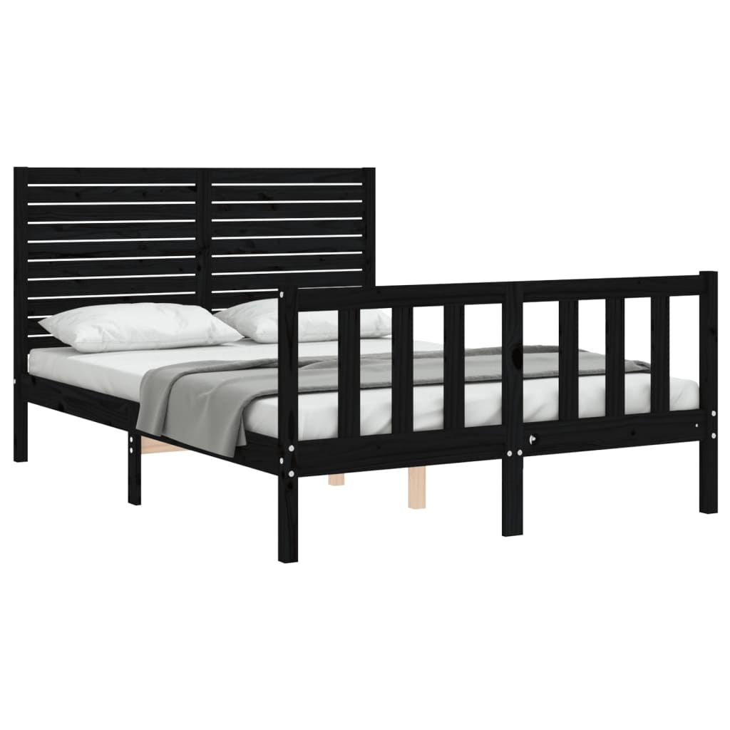 vidaXL Estructura de cama con cabecero madera maciza negro 140x190 cm