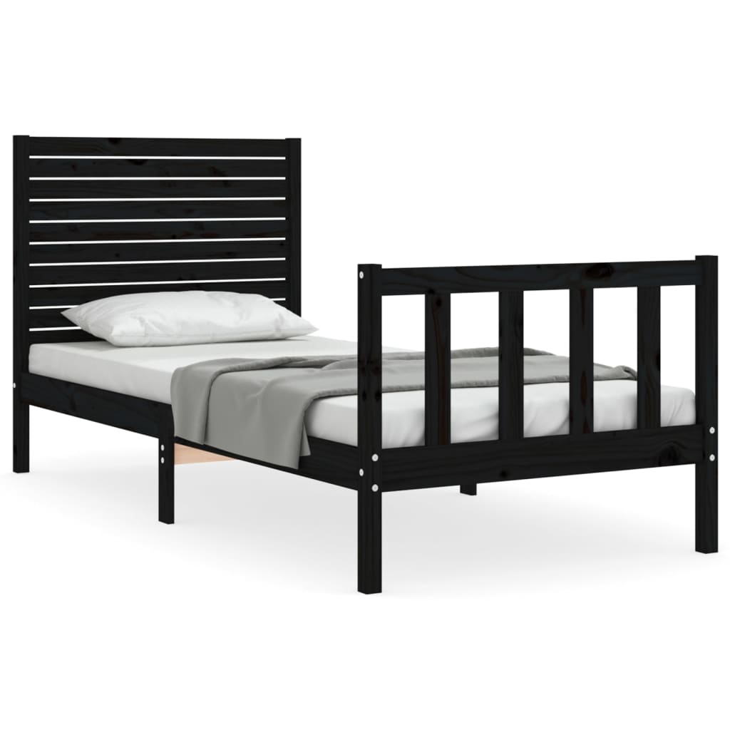 vidaXL Estructura de cama con cabecero madera maciza negro 90x200 cm