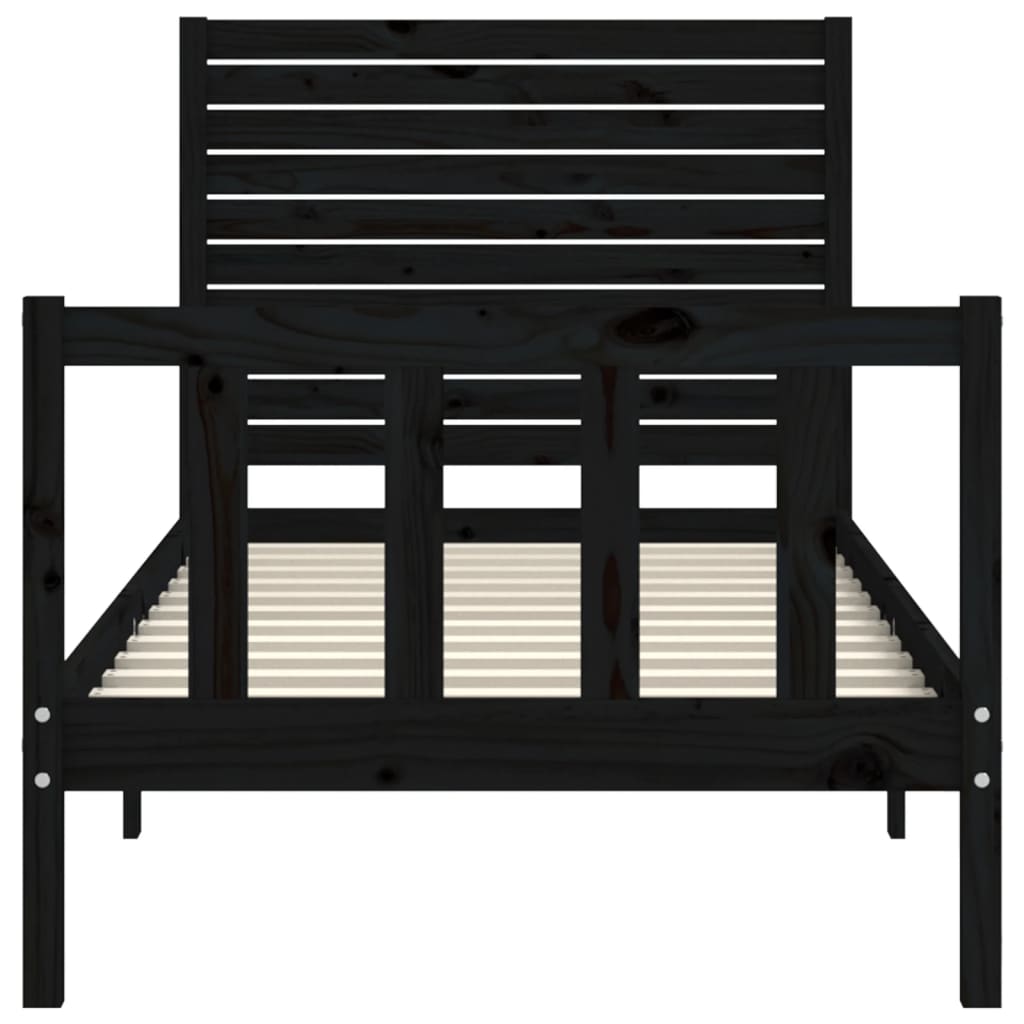 vidaXL Estructura de cama con cabecero madera maciza negro 90x200 cm