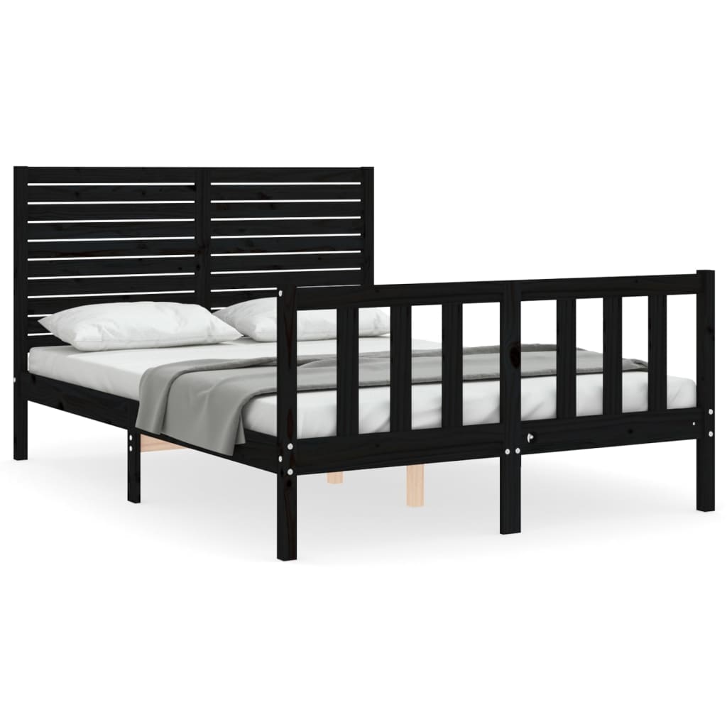 vidaXL Estructura de cama con cabecero madera maciza negro 120x200 cm