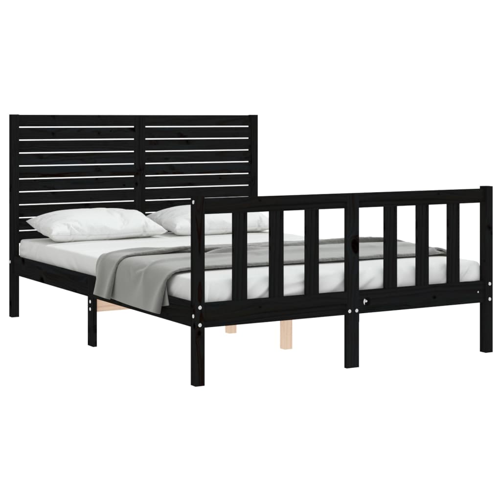 vidaXL Estructura de cama con cabecero madera maciza negro 120x200 cm