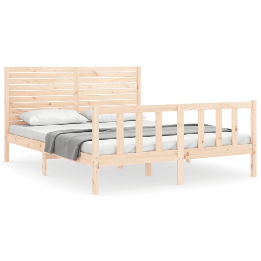 vidaXL Estructura de cama de matrimonio con cabecero madera maciza