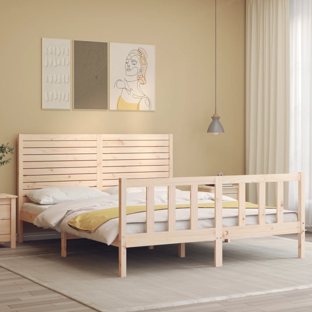 vidaXL Estructura de cama de matrimonio con cabecero madera maciza