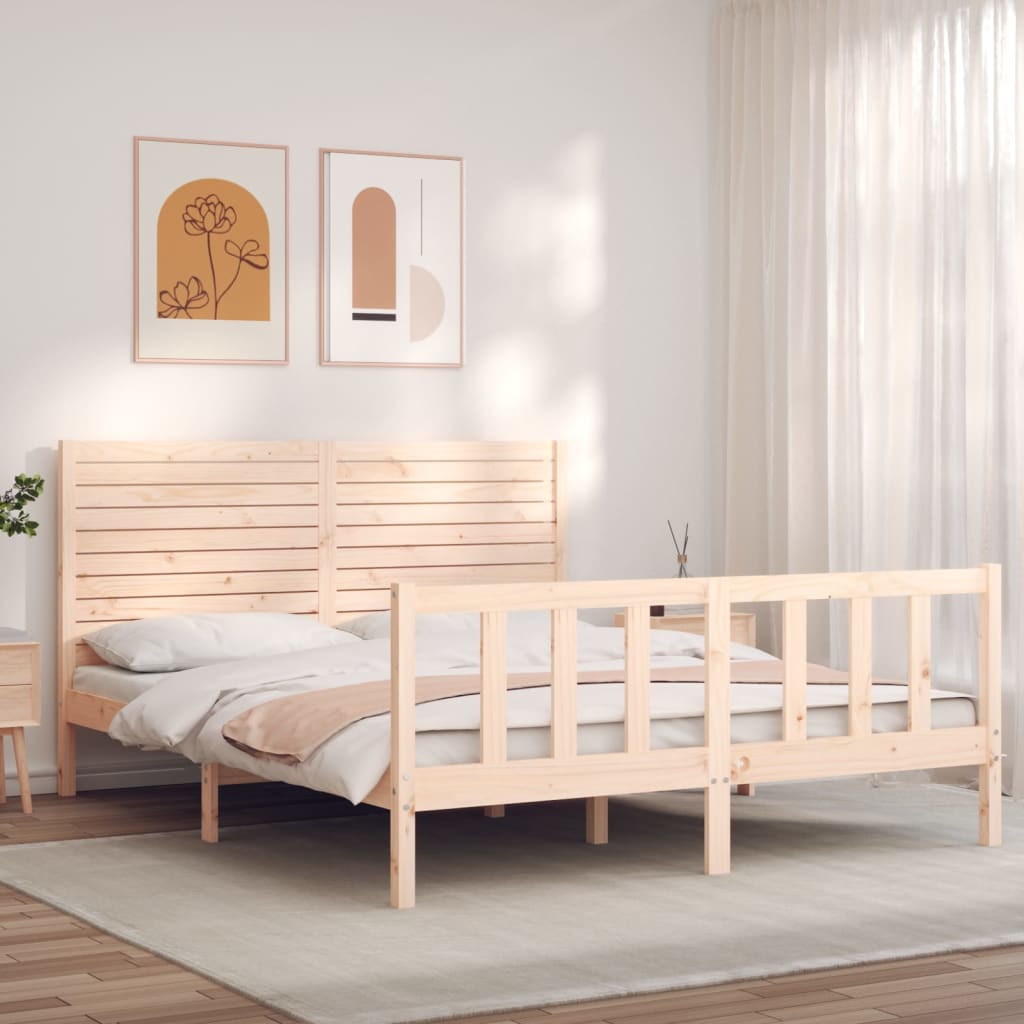 vidaXL Estructura de cama de matrimonio con cabecero madera maciza