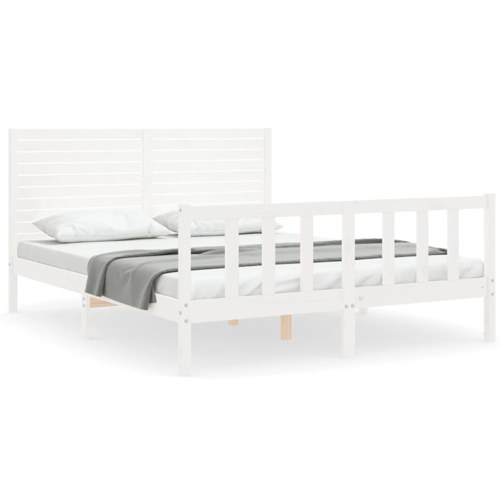 vidaXL Estructura de cama matrimonio con cabecero madera maciza blanco