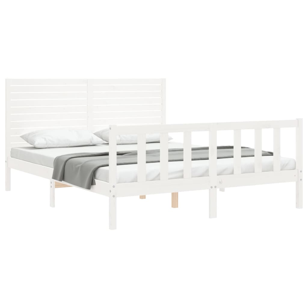 vidaXL Estructura de cama matrimonio con cabecero madera maciza blanco