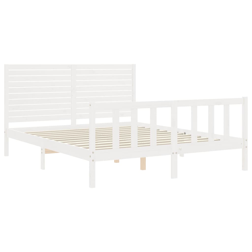 vidaXL Estructura de cama matrimonio con cabecero madera maciza blanco