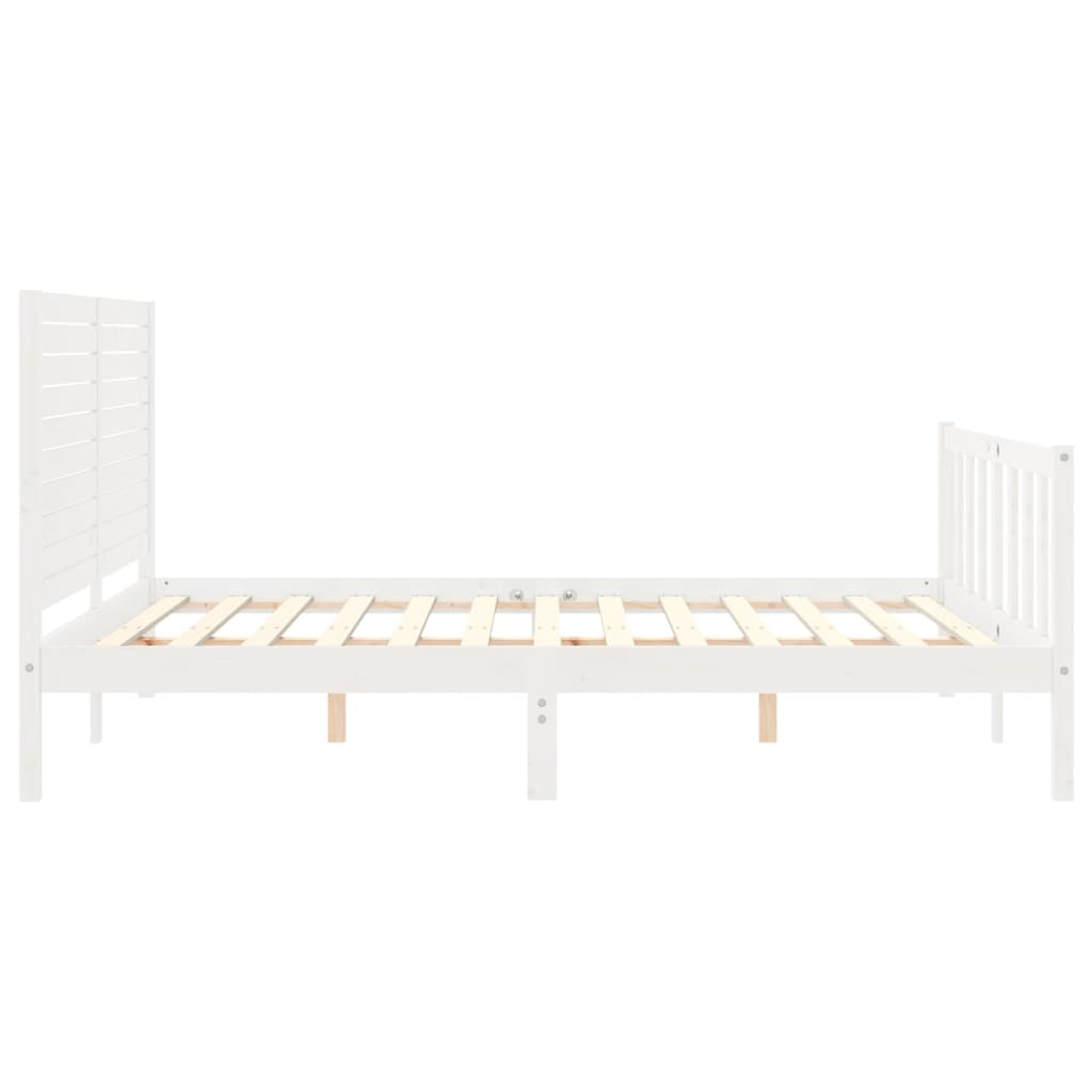 vidaXL Estructura de cama matrimonio con cabecero madera maciza blanco