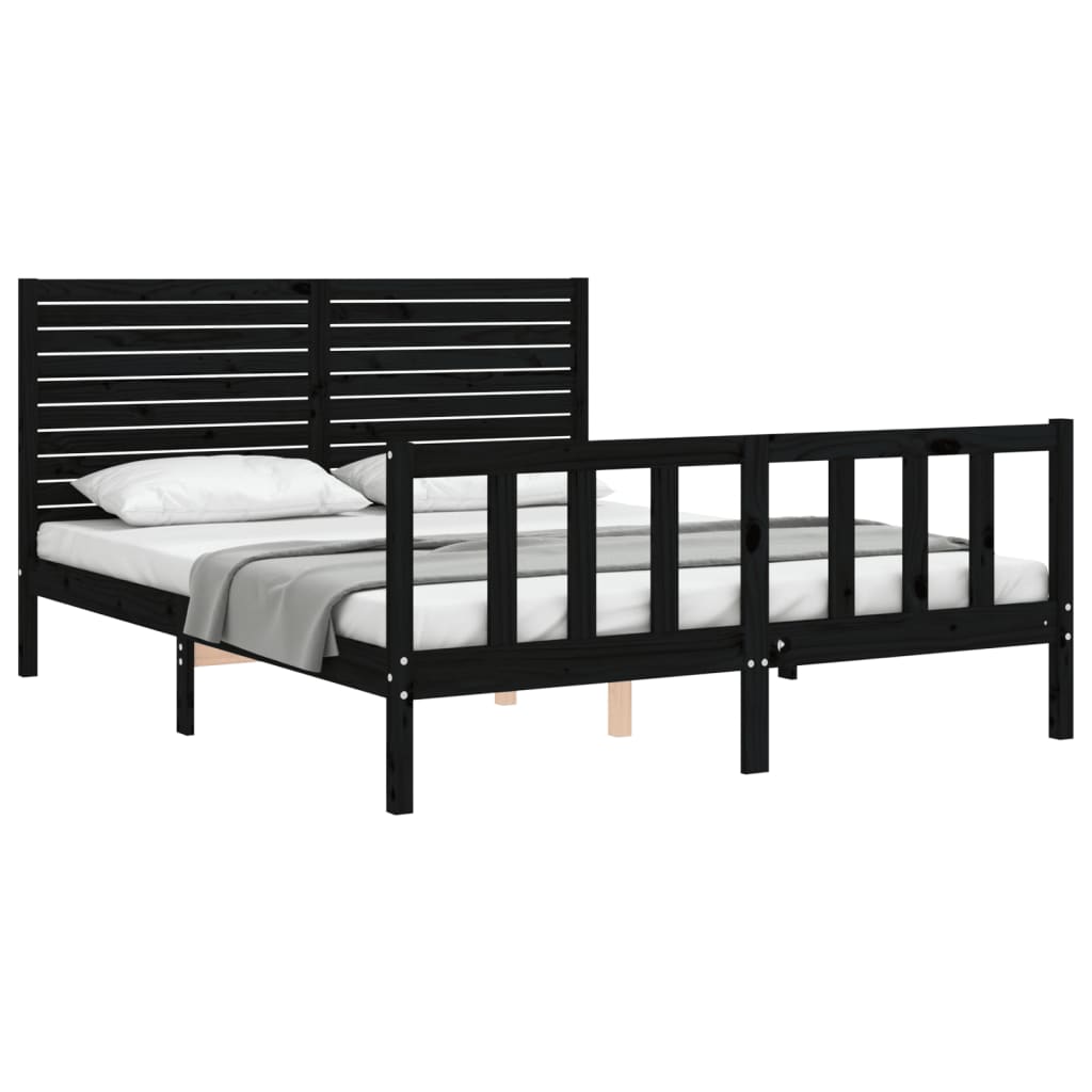 vidaXL Estructura cama de matrimonio con cabecero madera maciza negro