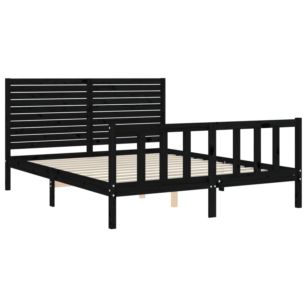 vidaXL Estructura cama de matrimonio con cabecero madera maciza negro