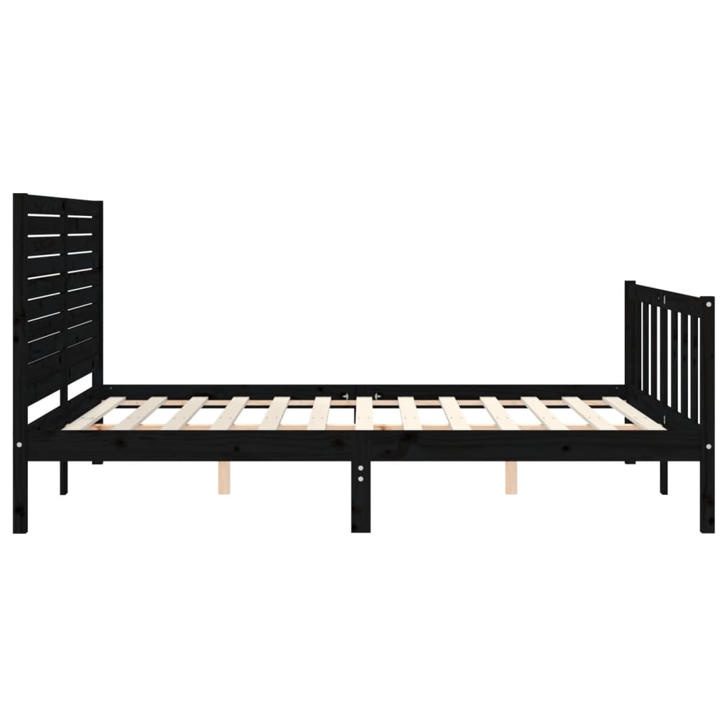 vidaXL Estructura cama de matrimonio con cabecero madera maciza negro