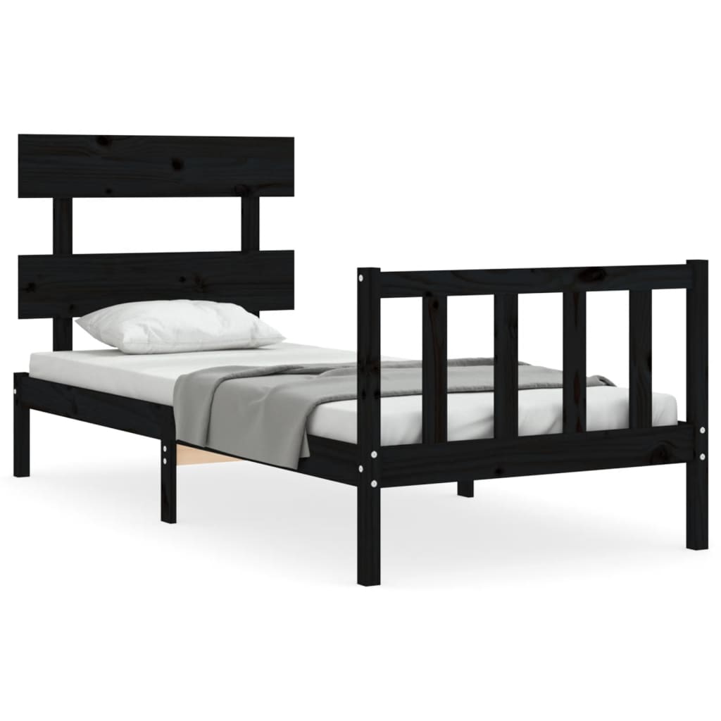 vidaXL Estructura de cama individual con cabecero madera maciza negro