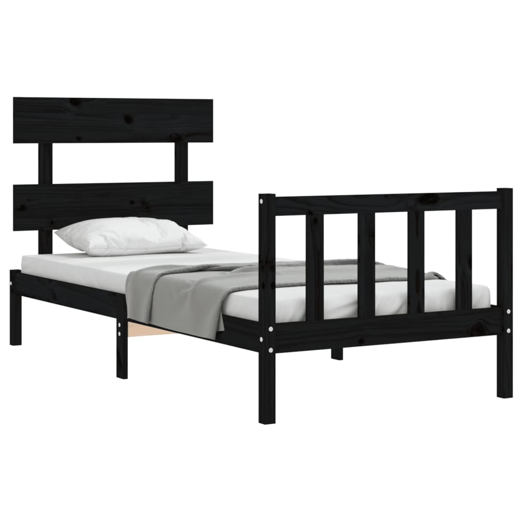 vidaXL Estructura de cama individual con cabecero madera maciza negro