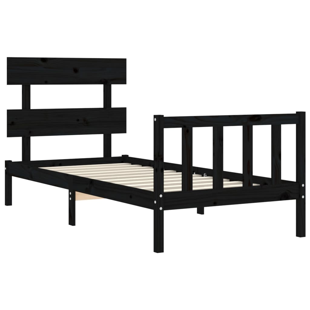 vidaXL Estructura de cama individual con cabecero madera maciza negro