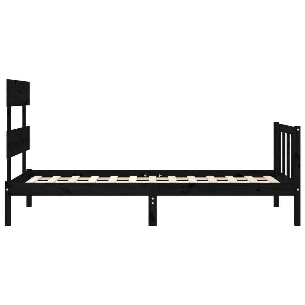 vidaXL Estructura de cama individual con cabecero madera maciza negro