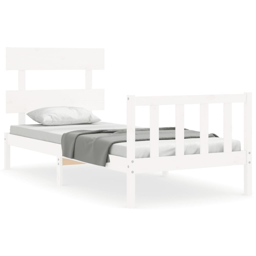 vidaXL Estructura de cama con cabecero madera maciza blanco