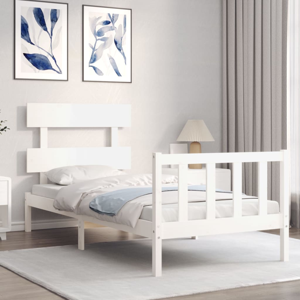 vidaXL Estructura de cama con cabecero madera maciza blanco