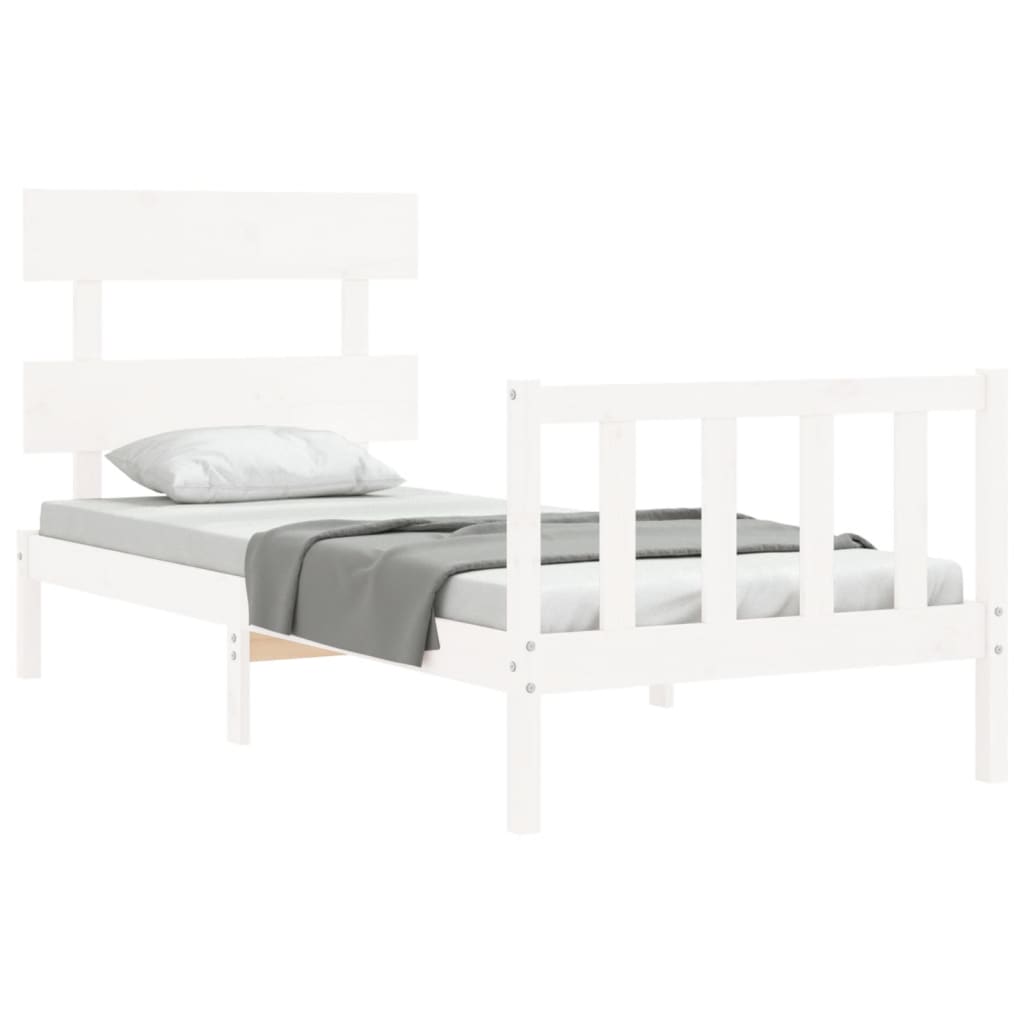 vidaXL Estructura de cama con cabecero madera maciza blanco