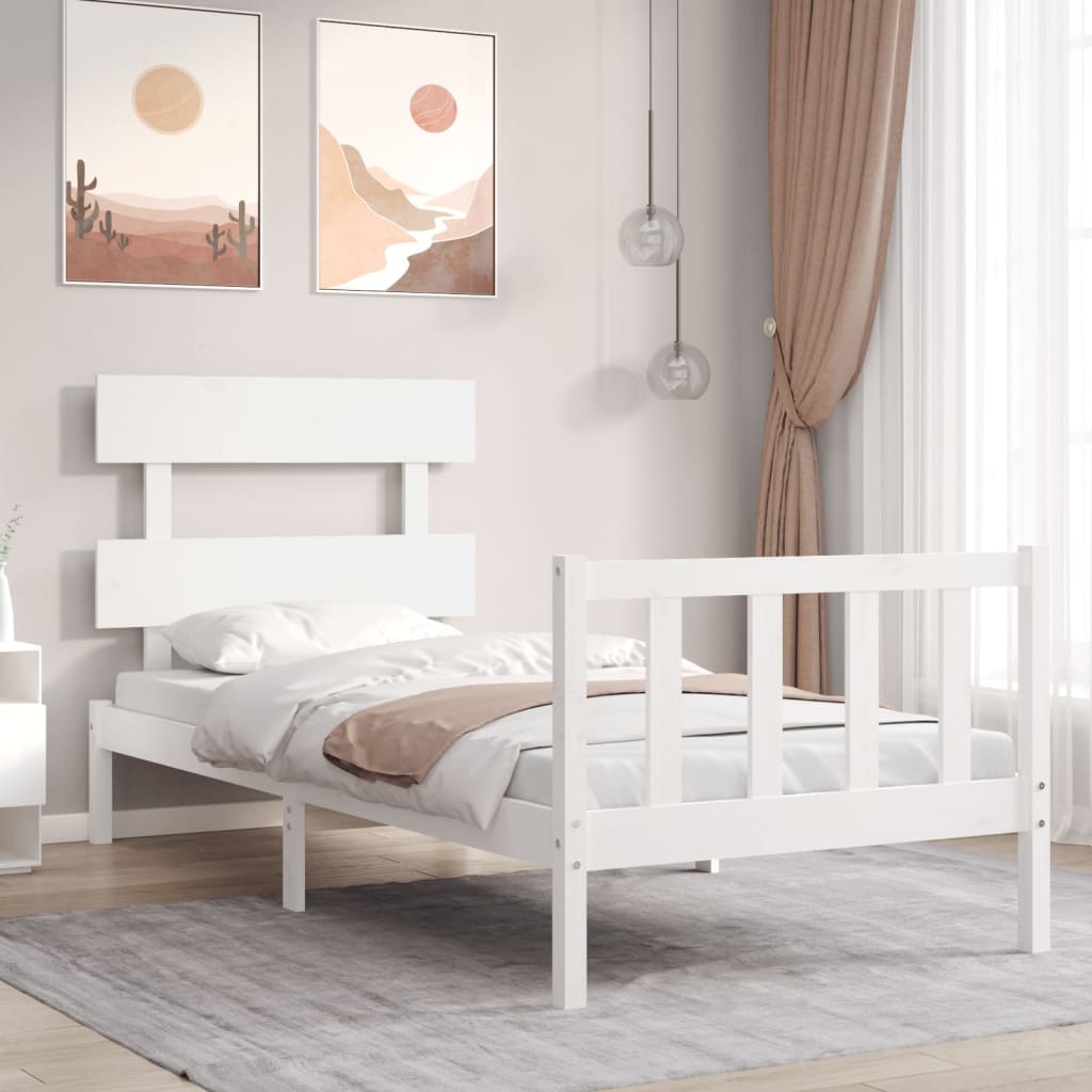 vidaXL Estructura de cama con cabecero madera maciza blanco