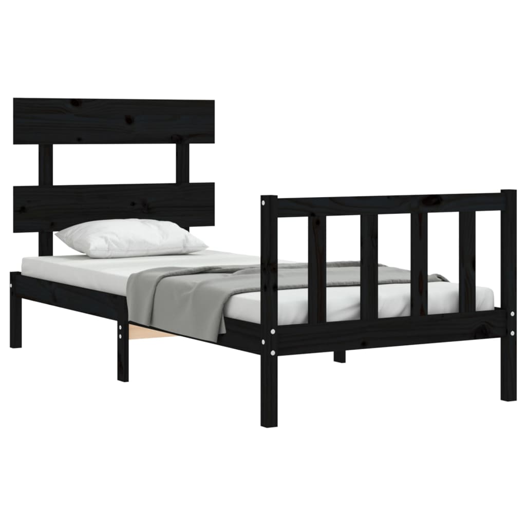 vidaXL Estructura de cama con cabecero madera maciza negro