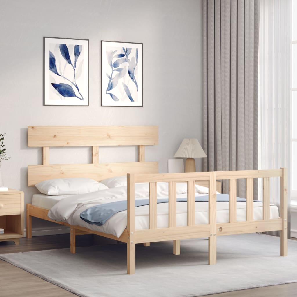 vidaXL Estructura de cama de matrimonio con cabecero madera maciza