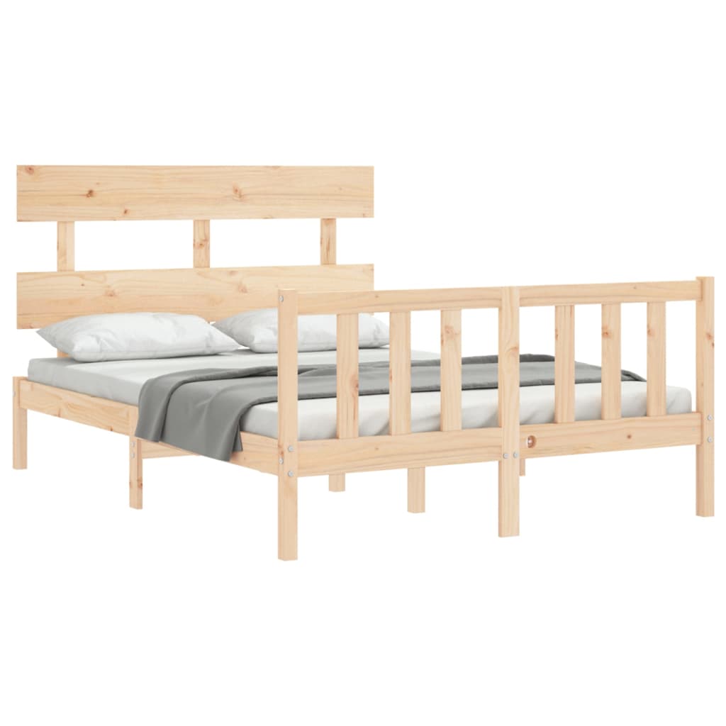 vidaXL Estructura de cama de matrimonio con cabecero madera maciza