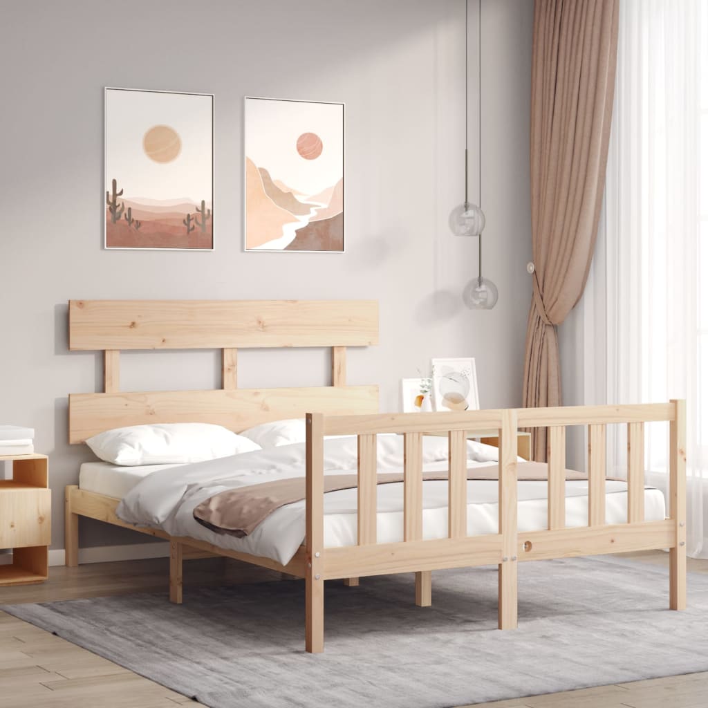 vidaXL Estructura de cama de matrimonio con cabecero madera maciza