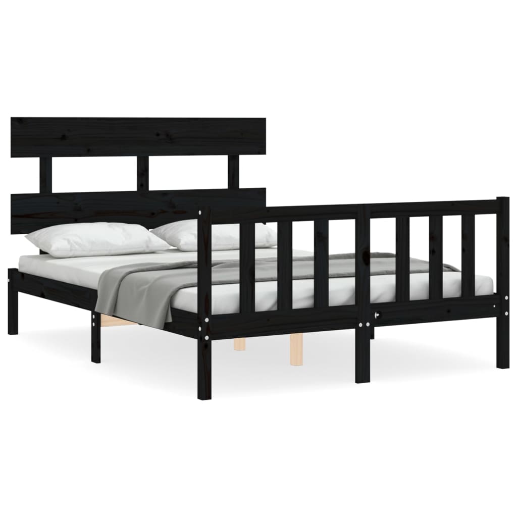 vidaXL Estructura de cama con cabecero madera maciza negro 140x190 cm