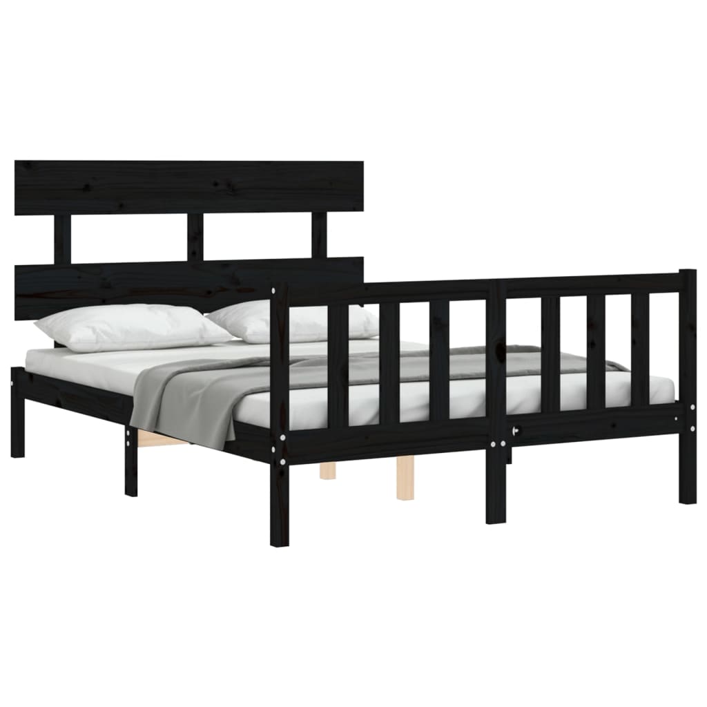 vidaXL Estructura de cama con cabecero madera maciza negro 140x190 cm