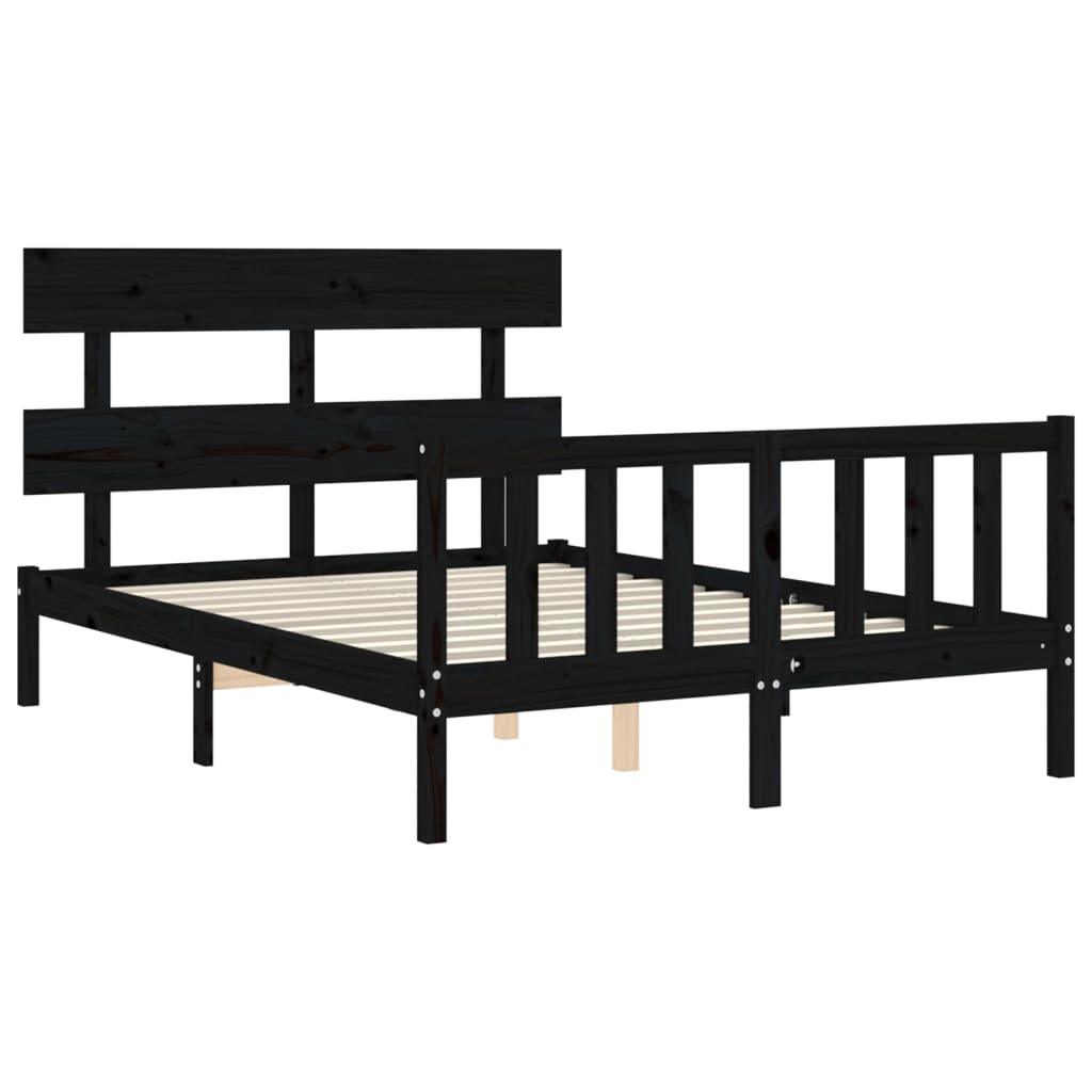 vidaXL Estructura de cama con cabecero madera maciza negro 140x190 cm